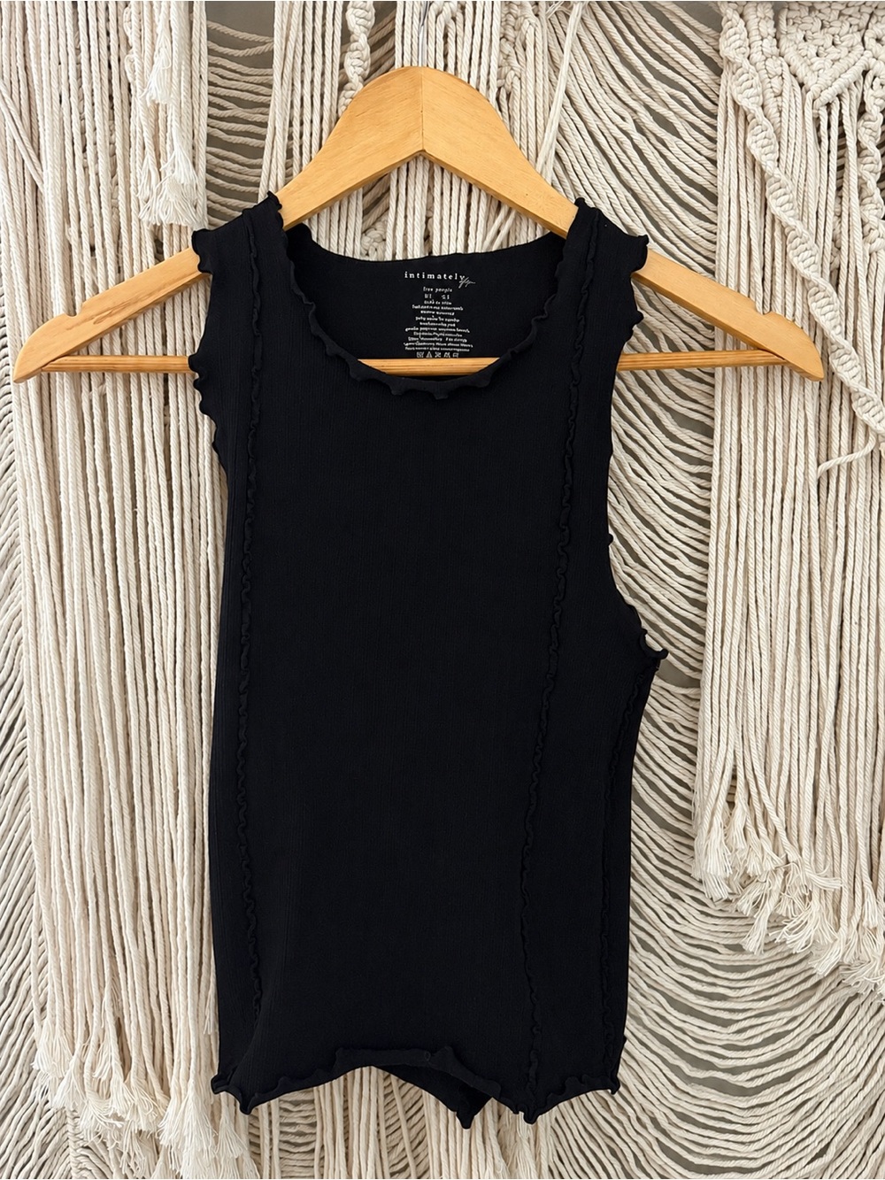 Free People Black Ribbed Lettuce-Edge Tank